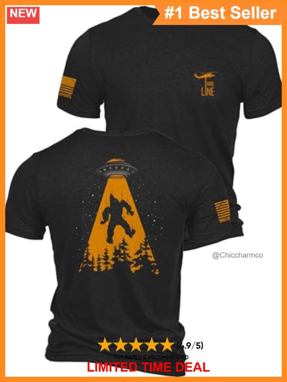 Nine Line Sasquatch UFO Alien Abduction T-Shirt Triblend Crew Neck